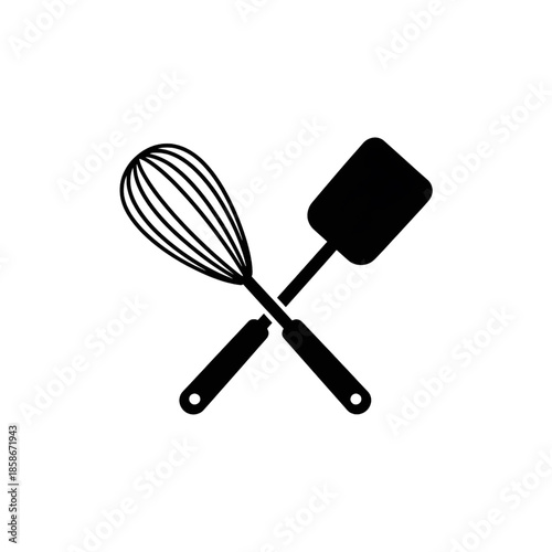 crossed whisk and spatula kitchen cooking utensils icon vector