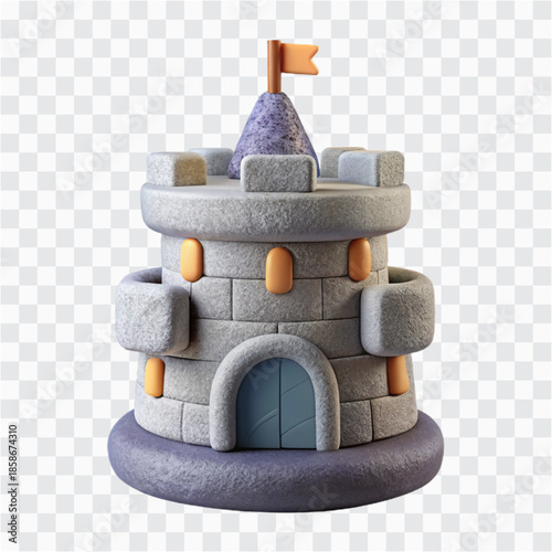 3D Plush Castle Tower Icon | Soft Cotton Fantasy Watchtower Illustration