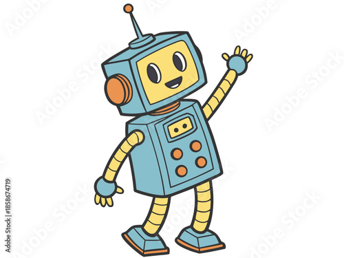 Transformers cartoon vector robot Funny cartoon android and cute vintage metal robot toy character isolated on white, featuring a retro red tin machine design for futuristic science fiction