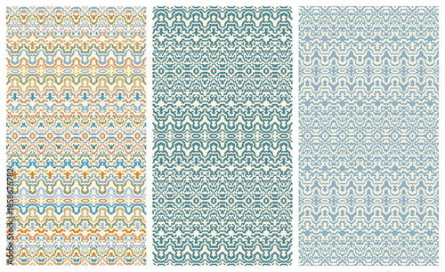 Vector set of 3 seamless geometric patterns