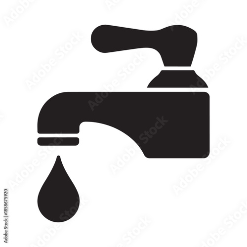 Simple black and white illustration of a water tap with a dripping faucet