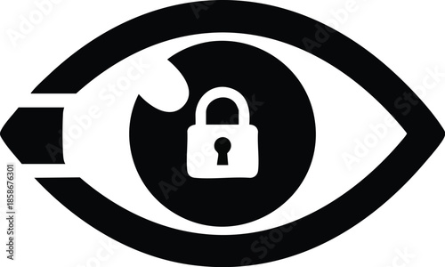 Eye biometric icon. Iris scan with padlock. Data protection concept.