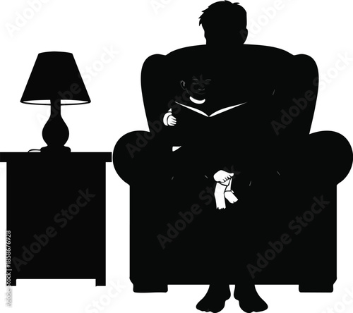 Silhouette: Father reading to child. Family time and cozy moments. Bonding concept.