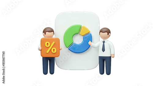 Business People Presenting Pie Chart and Percentage