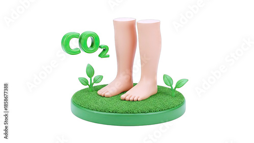Carbon Footprint Concept with Legs on Grass and CO2 Symbol