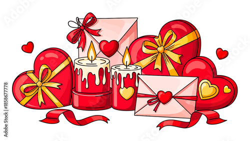 Romantic Valentine's Day Collection of Hearts, Envelopes, and Candles for a Perfect Celebration