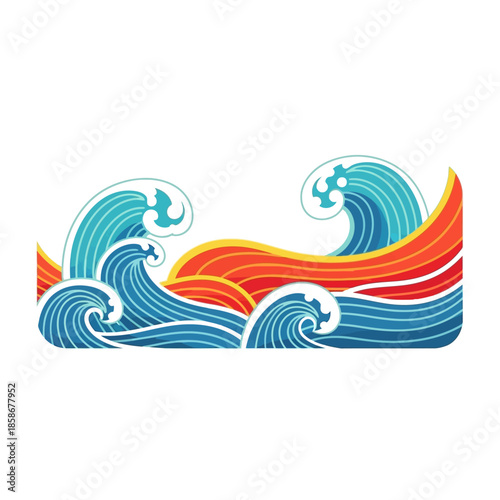 Dynamic Ocean Waves Illustration with Vibrant Abstract Flow, Capturing the Powerful Movement of Water and Sea in a Decorative Graphic Style