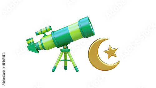 Green Telescope and Gold Moon and Star Icon