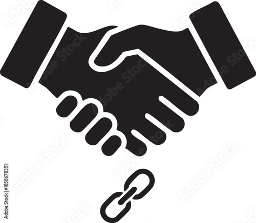 Hands Shaking Over Chain Link for Affiliate Marketing Partnership Silhouettes isolated on white background