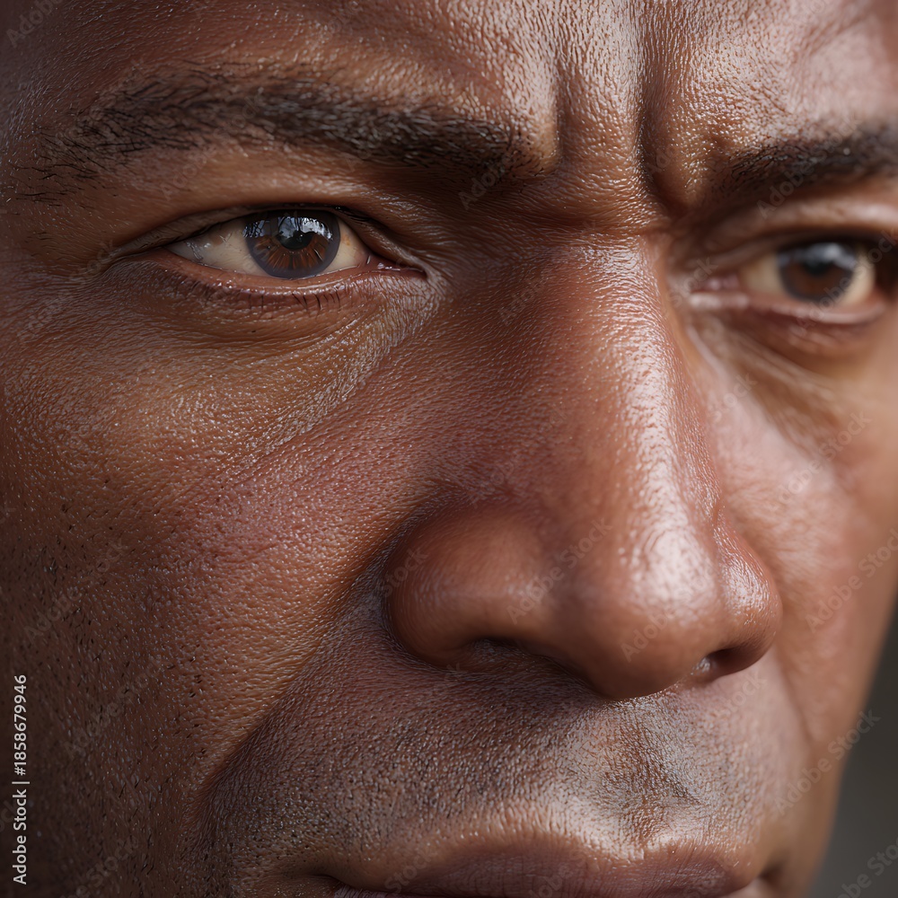 Obraz premium Close-Up Portrait of an Intense Expression on a Dark-Skinned Man's Face