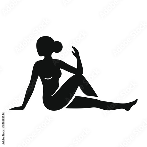 Black silhouette of a woman in a seated yoga pose vector