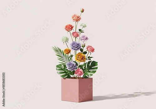 Artistic Crumpled Green Paper Tree on Red Background for Festive Decor