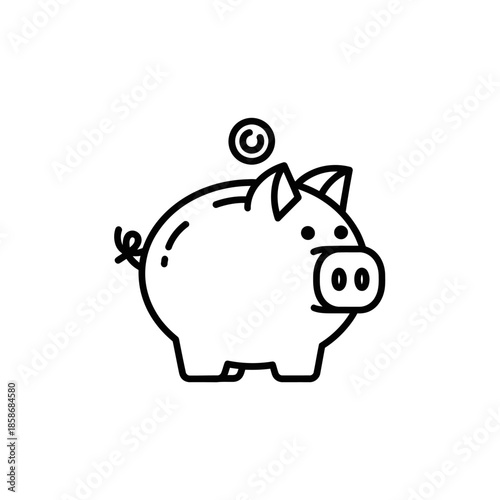 Cute Cartoon Piggy Bank Icon with Coin for Financial Savings Concept