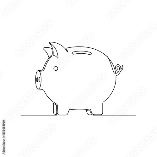 Cute Line Art Piggy Bank Illustration for Saving and Finance Concepts