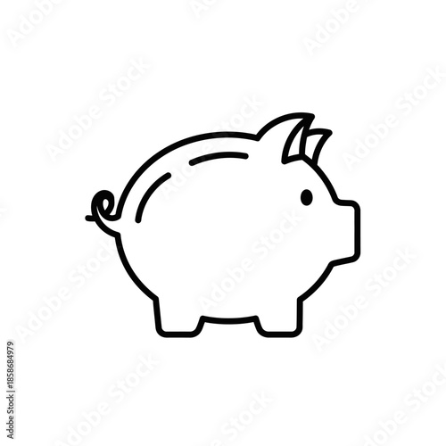 Cute Line Art Piggy Bank Illustration for Financial Savings Concept