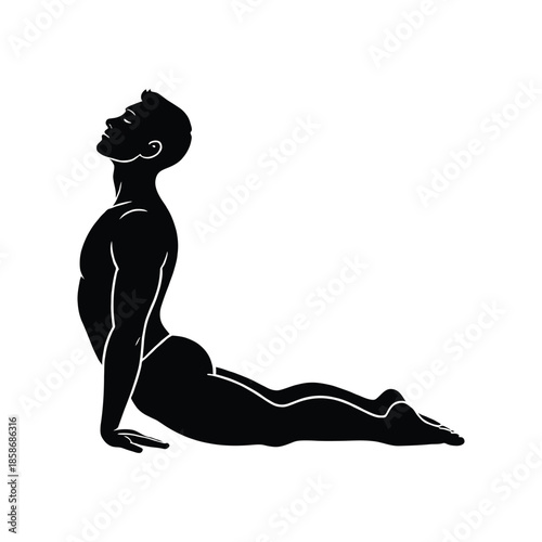 Silhouette of a man in cobra yoga pose on white background cobra pose bhujangasana