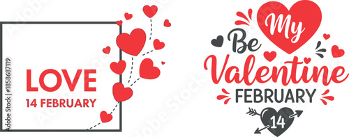 Valentine's day greeting cards with hearts and love messages