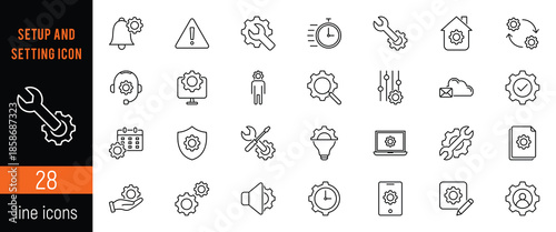 Settings and setup icons. Line style configuration and tool symbols. Settings and setup icons set customizable. Setting setup icon line collection vector design in trendy style