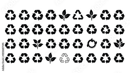 Collection of recycling symbols and plants