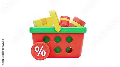 Shopping Basket with Discount Symbol - Online Sale Concept