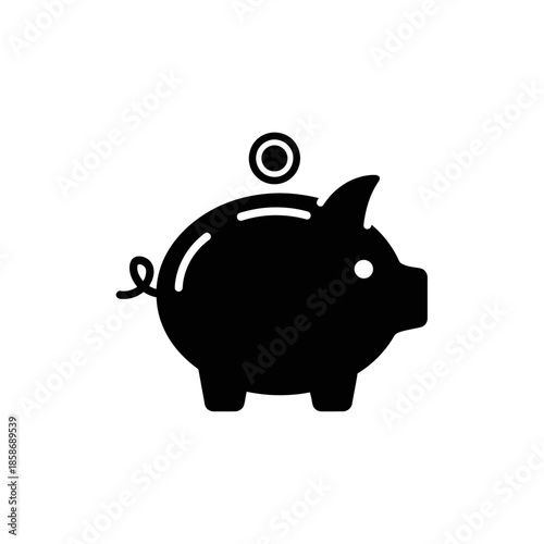 Minimalist Black Piggy Bank Icon Symbol for Saving Money and Finance