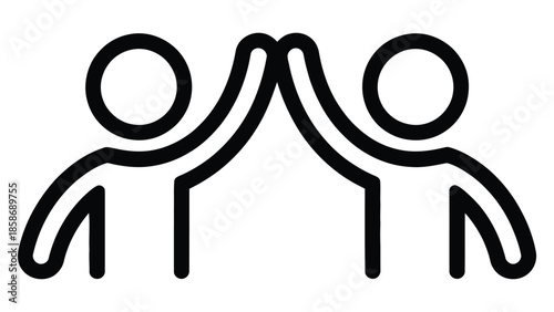 Teamwork collaboration icon showing two people high five gesture, partnership success symbol isolated on white background for business unity concepts