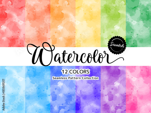 色違いのシームレスパターンのセット 水彩
