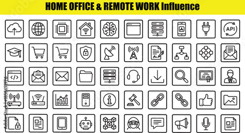 Extensive Iconography for Digital Work and Technology Solutions cloud upload globe