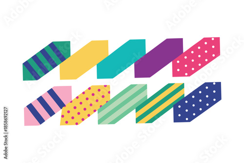 Colorful Neckties Collection with Various Patterns, Vector Men's Fashion Accessory Set