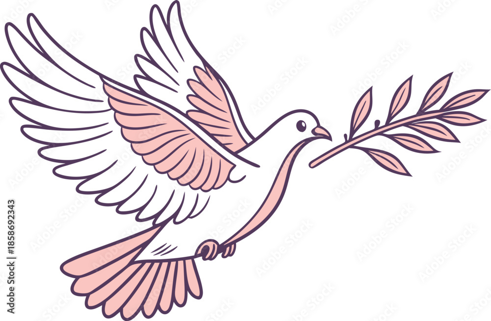 Obraz premium Realistic Dove Bird Illustration. White Dove Bird with Natural Details. Peaceful Dove Bird Realistic Artwork. Flying Dove Bird with Soft Feathers. Detailed Dove Bird Natural Look. Realistic White Dove