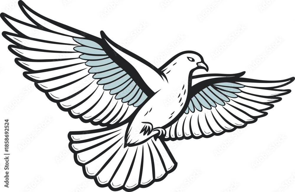Obraz premium Realistic Dove Bird Illustration. White Dove Bird with Natural Details. Peaceful Dove Bird Realistic Artwork. Flying Dove Bird with Soft Feathers. Detailed Dove Bird Natural Look. Realistic White Dove