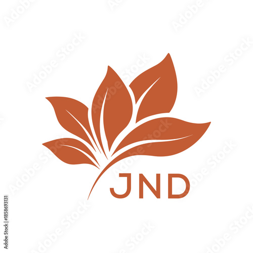 Modern Abstract Botanical Logo with Leaf Motif and Letter mark JND  Later Logo,
