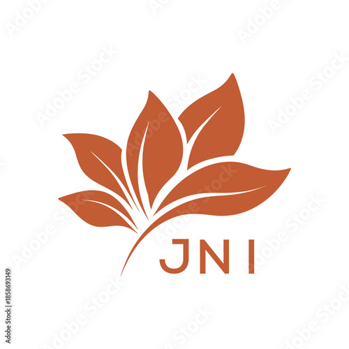 Modern Abstract Botanical Logo with Leaf Motif and Letter mark JNI  Later Logo,
