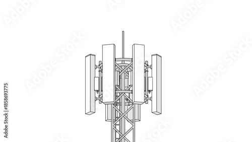 Simplified outline illustration of a modern cellular telecommunication tower, equipped with multiple antennae for wireless communication.