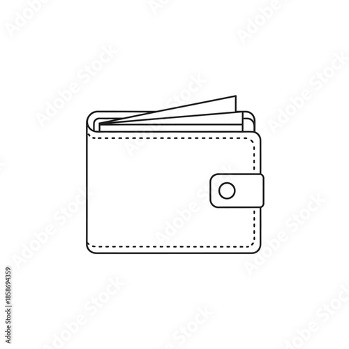 Minimalist Line Drawing of Wallet with Cash and Coins for Financial Concepts