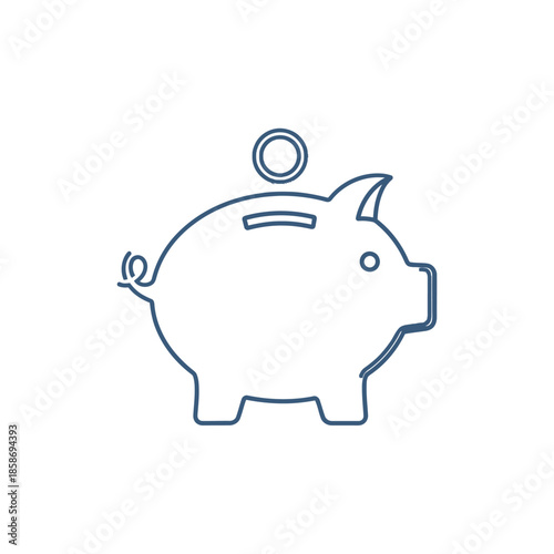Minimalist Line Illustration of Piggy Bank with Coin for Savings Concept