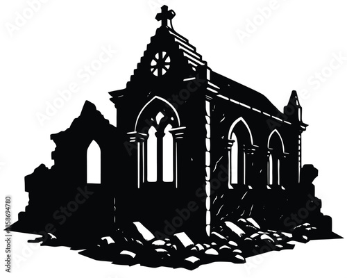 ruined chapel  vector on white background