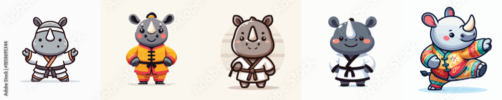 Naklejka premium rhino vector in shaolin costume
