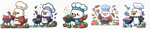 cute eagle vector is grilling meat