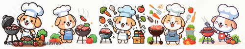 cute dog vector is grilling meat