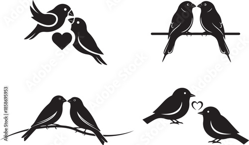 Love Birds Silhouette Couple Vector Set, Valentine Birds Icon Set, Wedding birds Illustration Set, Bird Couple Silhouette Symbol Set.