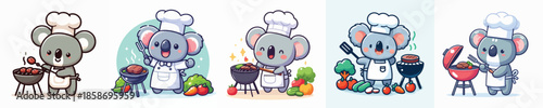 cute koala vector grilling meat