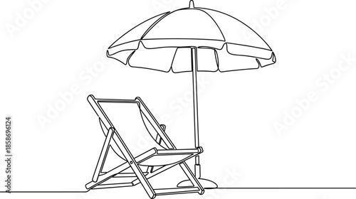 Contemporary One-Line Holiday Icon of Beach Chair and Sun Umbrella.
