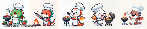 cute dragon vector is grilling meat