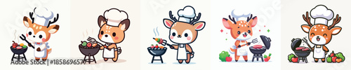 cute deer vector is grilling meat