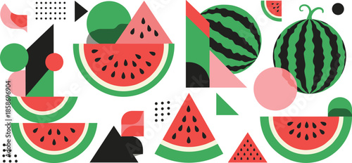 Geometric Watermelon Shapes in Abstract Summer Style.