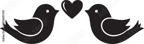 Love Birds Heart Logo Silhouette Vector.