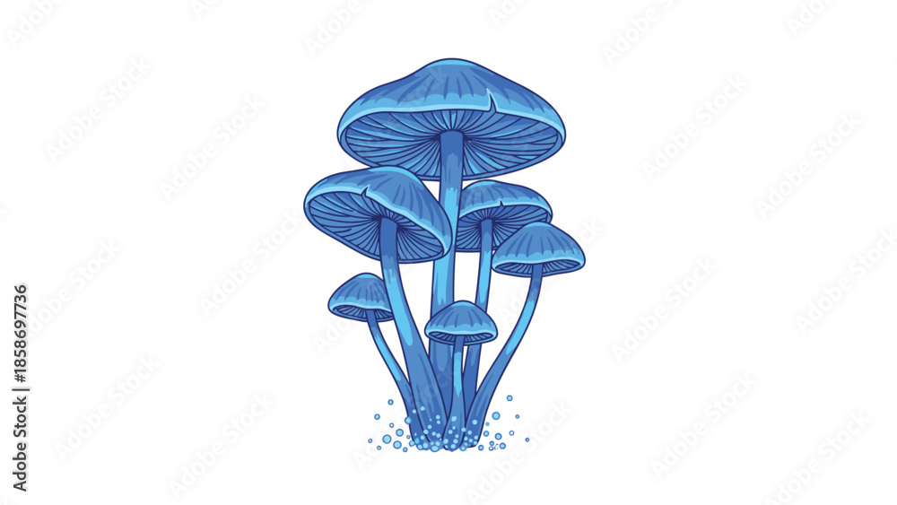 Naklejka premium Mystical cluster of glowing blue mushrooms stands elegantly on a white background, evoking a sense of magic and natural wonder.