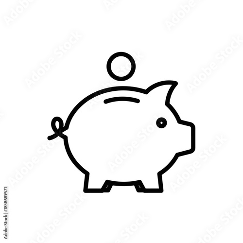 Minimalist Piggy Bank Coin Drop Line Icon for Financial Savings