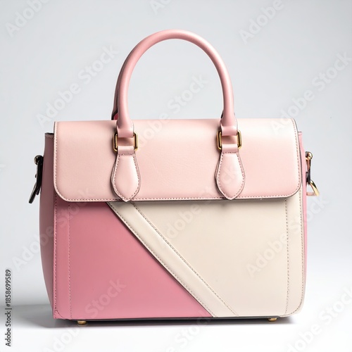 A pastel pink, white and peach leather handbag